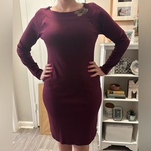 Lauren Ralph Lauren Burgundy 100% Cotton Knit Dress Size L Buckle Trim